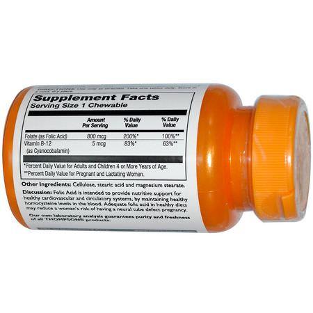 Thompson, Folic Acid, Plus B-12, 800 mcg, 30 Tablets:حمض الف,ليك ,فيتامين ب