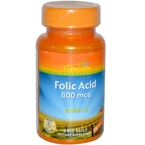Thompson, Folic Acid, Plus B-12, 800 mcg, 30 Tablets فوائد