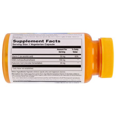 Thompson, Hyaluronic Acid - MSM, 30 Veggie Caps:حمض الهيال,ر,نيك, الأظافر