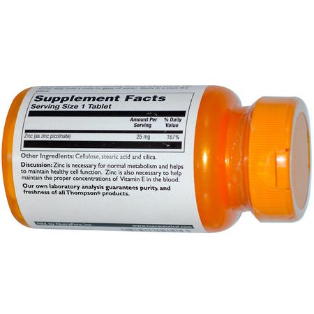 Thompson, Zinc Picolinate, 25 mg, 60 Tablets:أنفلونزا, سعال