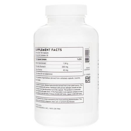 Thorne Research, B.P.P, (Betaine / Pepsin / Pancreatine), Digestive Enzymes, 180 Capsules:Pancreatin, Betaine HCL TMG