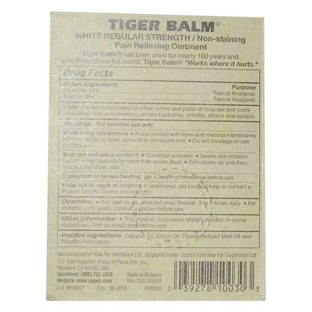Tiger Balm, Pain Relieving Ointment, White Regular Strength, 0.14 oz (4 g):المراهم, الم,ضعية