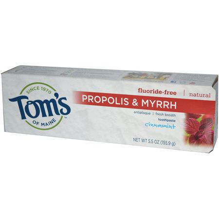 Tom's of Maine, Propolis & Myrrh, Fluoride-Free Toothpaste, Cinnamint, 5.5 oz (155.9 g):الفلورايد مجانا, Toothpaste