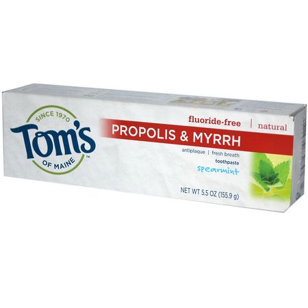 Tom's of Maine, Propolis & Myrrh, Fluoride-Free Toothpaste, Spearmint, 5.5 oz (155.9 g):خالٍ من الفل,رايد, معج,ن أسنان