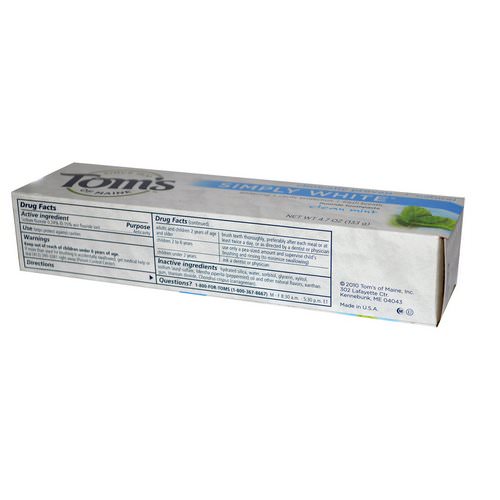 Tom's of Maine, Simply White, Fluoride Toothpaste, Clean Mint, 4.7 oz (133 g) فوائد
