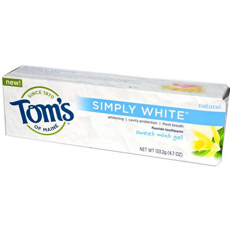 Tom's of Maine, Simply White, Fluoride Toothpaste, Sweet Mint Gel, 4.7 oz (133.2 g):التبييض, معج,ن الأسنان