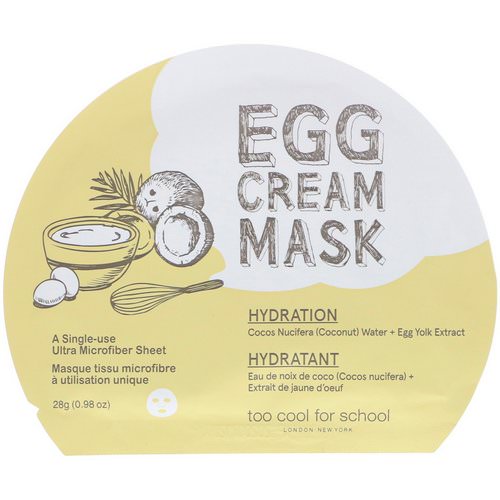 Too Cool for School, Egg Cream Mask, Hydration, 1 Sheet, (0.98 oz) 28 g فوائد