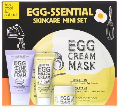 Too Cool for School, Egg-ssential Skincare Mini Set, 4 Piece Set:K-جمال تطهير الجسم, Scrub