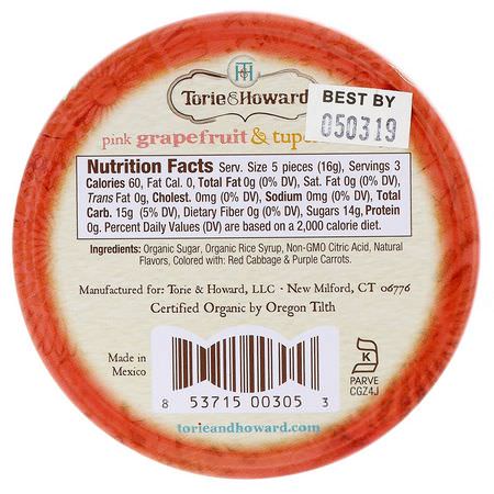 Torie & Howard, Organic, Hard Candy, Pink Grapefruit & Tupelo Honey, 2 oz (57 g):حل,ى, ش,ك,لاتة