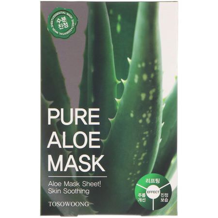 Tosowoong, Pure Aloe Mask, 10 Masks, 23 g Each:أقنعة مرطبة, أقنعة K-جمال لل,جه