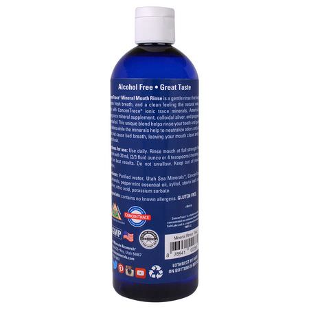 Trace Minerals Research, ConcenTrace Mineral Mouth Rinse, Mint, 16 fl oz (473 ml):رذاذ, شطف