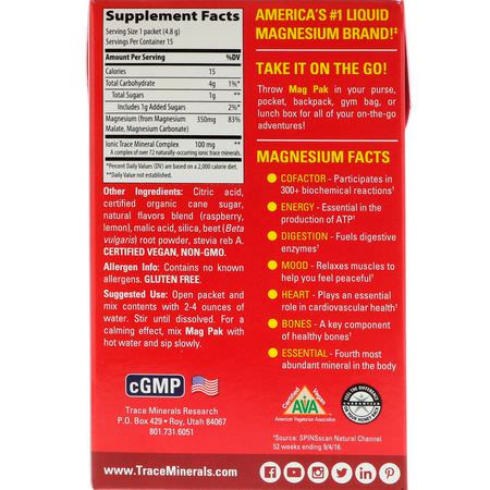 Trace Minerals Research, Mag Pak To Go, Magnesium Powder, Citrus Raspberry Flavor, 350 mg, 15 Packets, 0.17 oz (4.8 g) Each:Trace Minerals, Magnesium