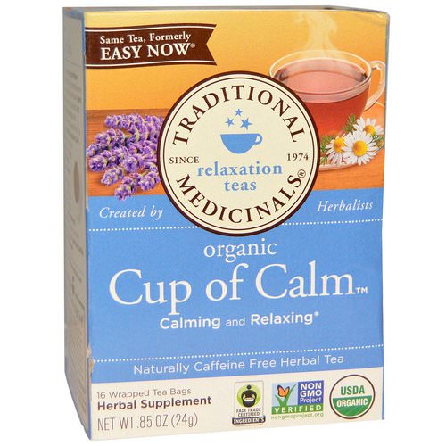 Traditional Medicinals, Herbal Teas, Organic Cup of Calm, Naturally Caffeine Free, 16 Wrapped Tea Bags, 0.85 oz (24 g) فوائد