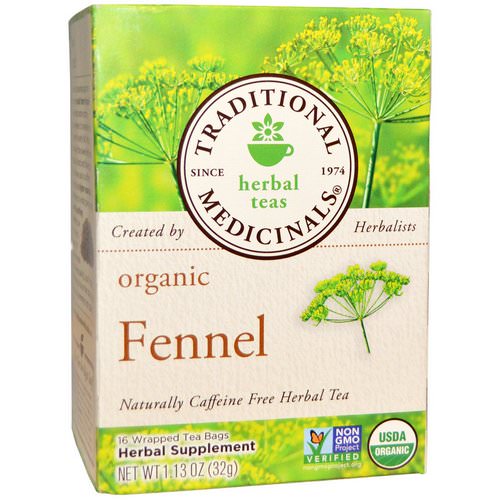 Traditional Medicinals, Herbal Teas, Organic Fennel Tea, Naturally Caffeine Free, 16 Wrapped Tea Bags, 1.13 oz (32 g) فوائد