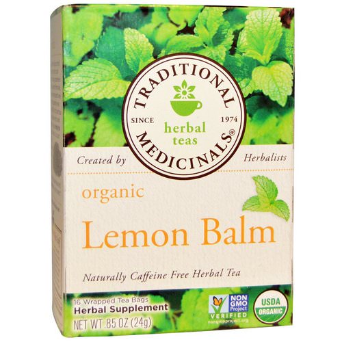 Traditional Medicinals, Herbal Teas, Organic Lemon Balm, Naturally Caffeine Free, 16 Wrapped Tea Bags, .85 oz (24 g) فوائد
