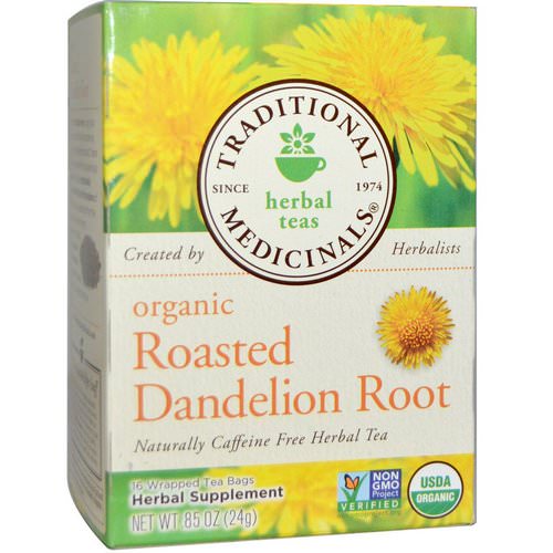 Traditional Medicinals, Herbal Teas, Organic Roasted Dandelion Root, Naturally Caffeine Free, 16 Wrapped Tea Bags, .85 oz (24 g) فوائد