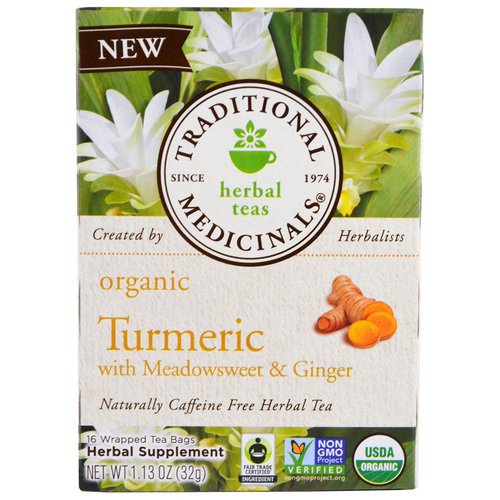 Traditional Medicinals, Organic Turmeric with Meadowsweet & Ginger, 16 Wrapped Tea Bags, 1.13 oz (32 g) فوائد