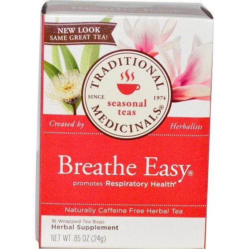 Traditional Medicinals, Seasonal Teas, Breathe Easy, Naturally Caffeine Free, 16 Wrapped Tea Bags, .85 oz (24 g) فوائد