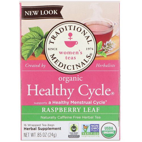 Traditional Medicinals, Women's Teas, Organic Healthy Cycle, Raspberry Leaf, Caffeine Free Herbal Tea, 16 Wrapped Tea Bags, .85 oz (24 g) فوائد