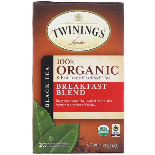 Twinings, 100% Organic Black Tea, Breakfast Blend, 20 Tea Bags, 1.41 oz (40 g) فوائد