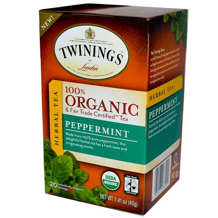Twinings, 100% Organic Herbal Tea, Peppermint, 20 Tea Bags, 1.41 oz (40 g):شاي النعناع, شاي الأعشاب