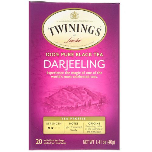 Twinings, 100% Pure Black Tea, Darjeeling, 20 Individual Tea Bags, 1.41 oz (40 g) فوائد