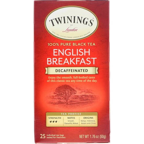 Twinings, 100% Pure Black Tea, English Breakfast, Decaffeinated, 25 Tea Bags, 1.76 oz (50 g) فوائد