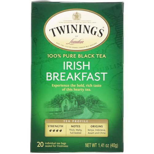 Twinings, 100% Pure Black Tea, Irish Breakfast, 20 Tea Bags, 1.41 oz (40 g) فوائد