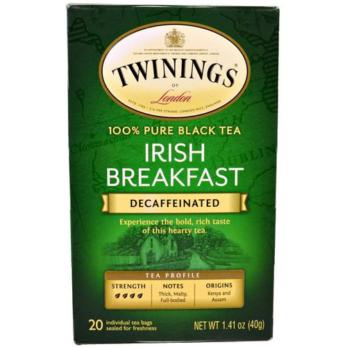 Twinings, 100% Pure Black Tea, Irish Breakfast, Decaffeinated, 20 Tea Bags, 1.41 oz (40 g) Each فوائد
