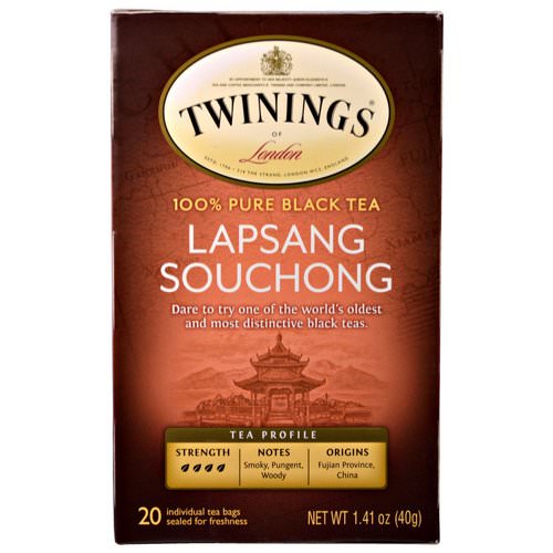 Twinings, 100% Pure Black Tea, Lapsan Souchong, 20 Tea Bags, 1.41 oz (40 g) Each فوائد