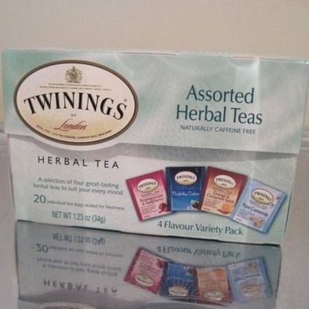 Twinings, Assorted Herbal Teas, Variety Pack, Caffeine Free, 20 Tea Bags, 1.23 oz (34 g)