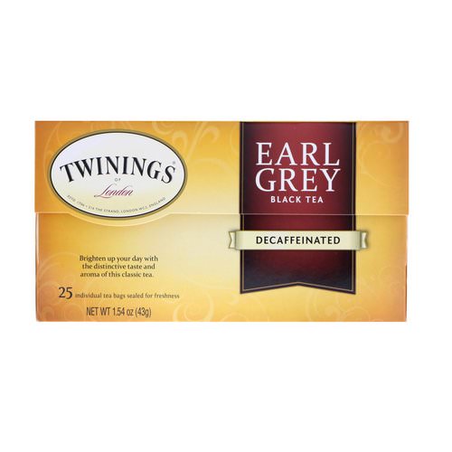 Twinings, Earl Grey, Black Tea, Decaffeinated, 25 Tea Bags, 1.54 oz (43 g) فوائد