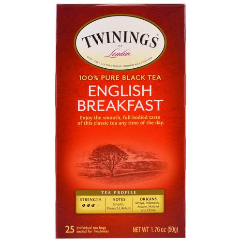 Twinings, English Breakfast Tea, 25 Individual Tea Bags, 1.76 oz (50 g) فوائد