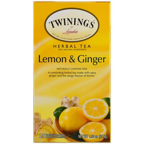 Twinings, Herbal Tea, Lemon & Ginger, Caffeine Free, 25 Tea Bags, 1.32 oz (37.5 g) فوائد
