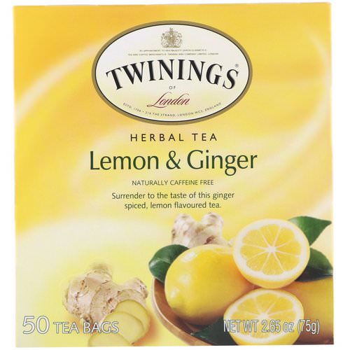Twinings, Herbal Tea, Lemon & Ginger, Caffeine Free, 50 Tea Bags, 2.65 oz (75 g) فوائد
