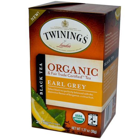 Twinings, Organic Black Tea, Earl Grey, 20 Tea Bags, 1.27 oz (36 g):شاي أس,د, شاي إيرل غراي