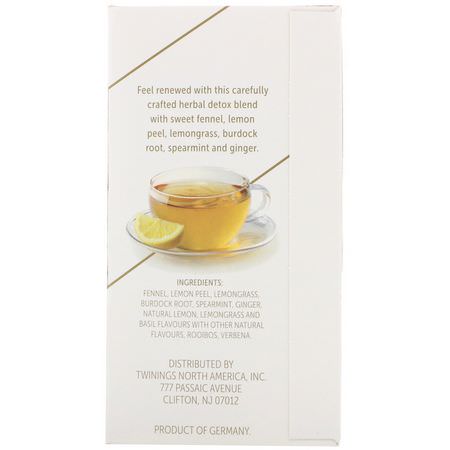 Twinings, Renew Herbal Tea, Fennel & Burdock Root, Lemon & Ginger, Caffeine Free, 18 Tea Bags, 1.27 oz (36 g):شاي الأعشاب