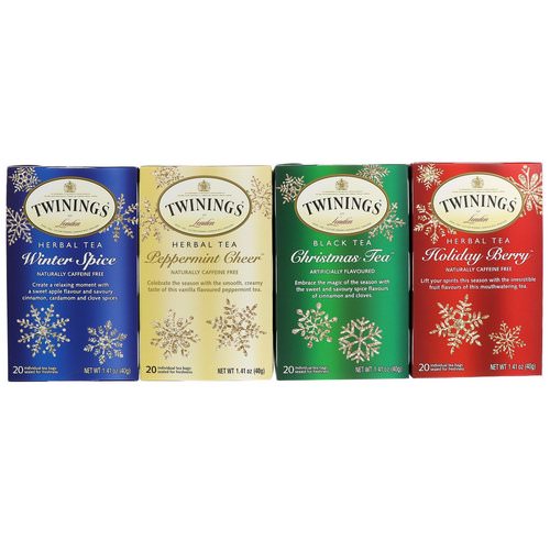 Twinings, Seasonal Tea Variety Pack, Special Edition, Holiday, 4 Boxes, 20 Tea Bags Each فوائد