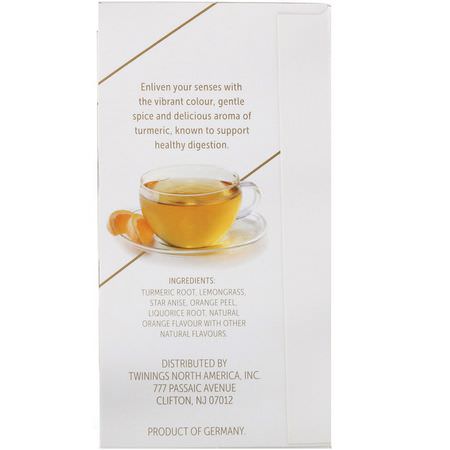 Twinings, Soothe Herbal Tea, Turmeric, Orange and Star Anise, Caffeine Free, 18 Tea Bags, 1.27 oz (36 g):شاي الكركم