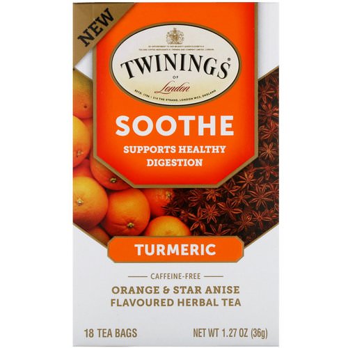 Twinings, Soothe Herbal Tea, Turmeric, Orange and Star Anise, Caffeine Free, 18 Tea Bags, 1.27 oz (36 g) فوائد