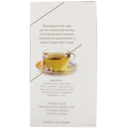 Twinings, Unwind Herbal Tea, Passionflower & Chamomile, Spiced Apple & Vanilla, Caffeine Free, 18 Tea Bags, 0.95 oz (27 g):شاي الأعشاب