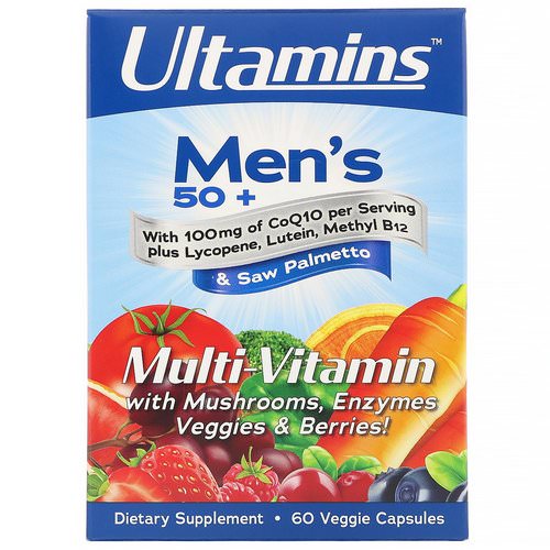 Ultamins, Men's 50+ Multi-Vitamin with CoQ10, Mushrooms, Enzymes, Veggies & Berries, 60 Veggie Capsules فوائد