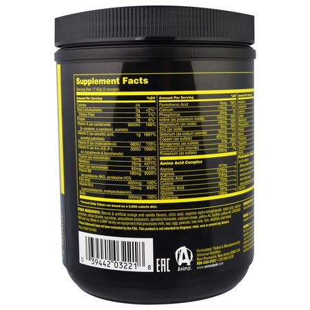 Universal Nutrition, The Original Animal Pak, Animal Training Powder, Orange Flavor, 388 g:التغذية الرياضية, الفيتامينات المتعددة