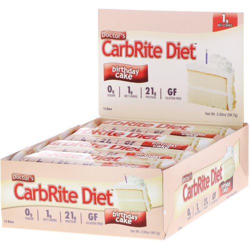 Universal Nutrition, Doctor's CarbRite Diet Bar, Birthday Cake, 12 Bars, 2 oz (56.7 g) Each فوائد