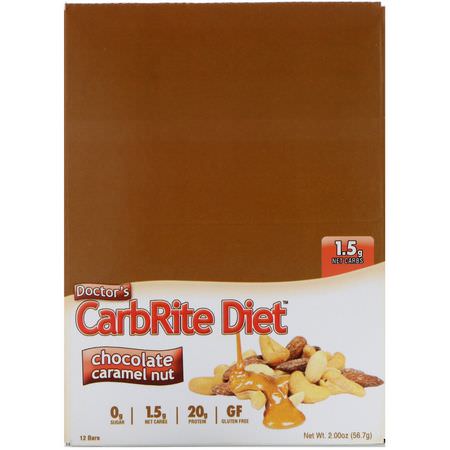 Universal Nutrition, Doctor's CarbRite Diet, Chocolate Caramel Nut, 12 Bars, 2.00 oz (56.7 g) Each:أشرطة بر,تين مصل, أل,اح بر,تين الص,يا