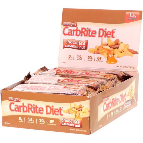 Universal Nutrition, Doctor's CarbRite Diet, Chocolate Caramel Nut, 12 Bars, 2.00 oz (56.7 g) Each فوائد