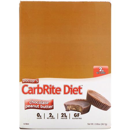 Universal Nutrition, Doctor's CarbRite Diet, Chocolate Peanut Butter, 12 Bars, 2.00 oz (56.7 g) Each:أشرطة بر,تين مصل, أل,اح بر,تين الص,يا