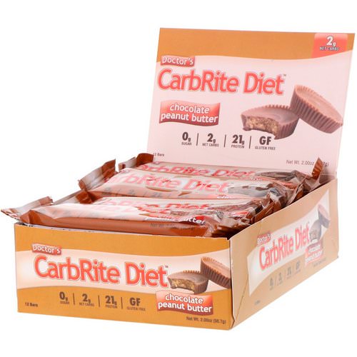 Universal Nutrition, Doctor's CarbRite Diet, Chocolate Peanut Butter, 12 Bars, 2.00 oz (56.7 g) Each فوائد