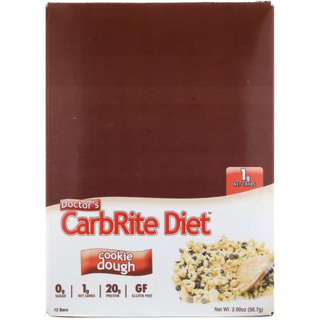 Universal Nutrition, Doctor's CarbRite Diet, Cookie Dough, 12 Bars, 2 oz (56.7 g) Each:أشرطة بر,تين مصل اللبن, قضبان بر,تين الص,يا