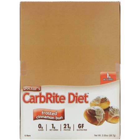 Universal Nutrition, Doctor's CarbRite Diet, Frosted Cinnamon Bun, 12 Bars, 2.00 oz (56.7 g) Each:أشرطة بر,تين مصل اللبن, قضبان بر,تين الص,يا
